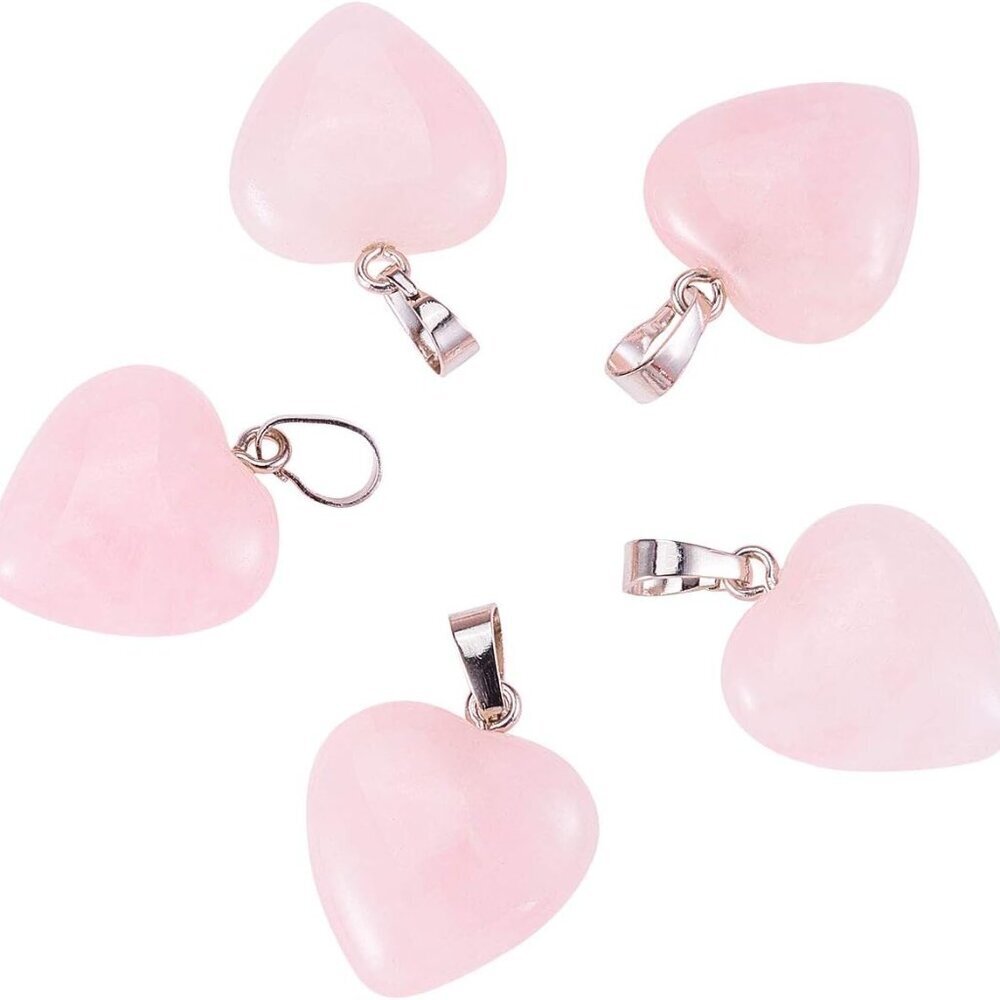 10 Pcs Natural Rose Quartz Healing Crystals Stone Pendants Heart Shaped Charms B